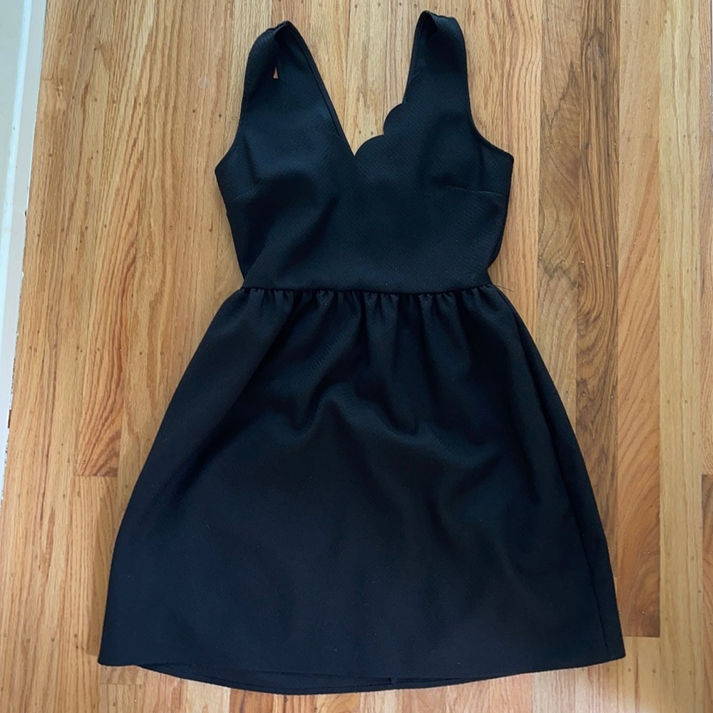 Black dress scallop detail neckline